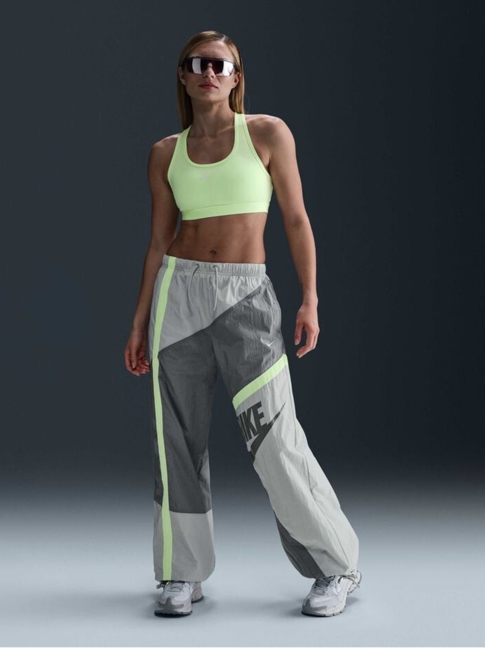 Nike Women's Neon Green & Gray Colorblock Track Pants